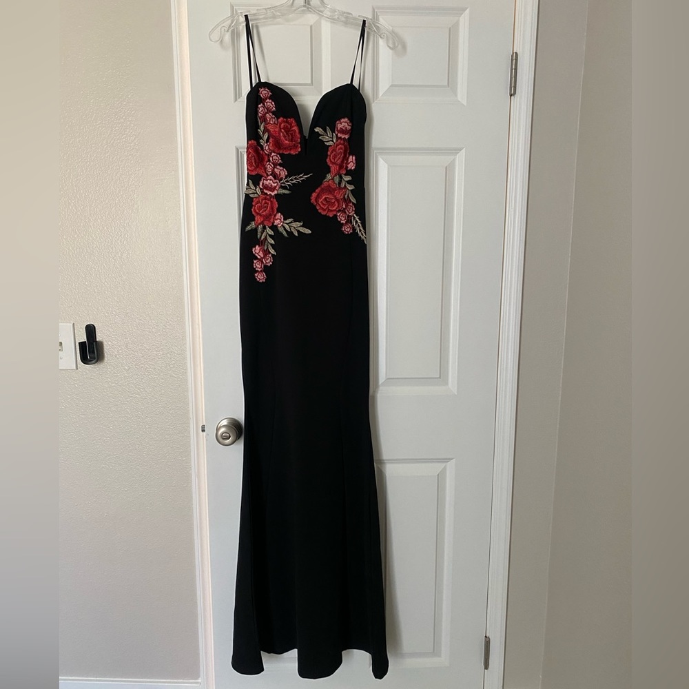 Windsor Black Maxi dress with floral embroidery